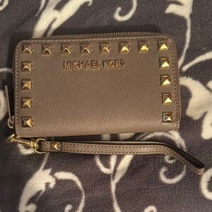 Michael Kors Gray Wallet with Gold Studs
